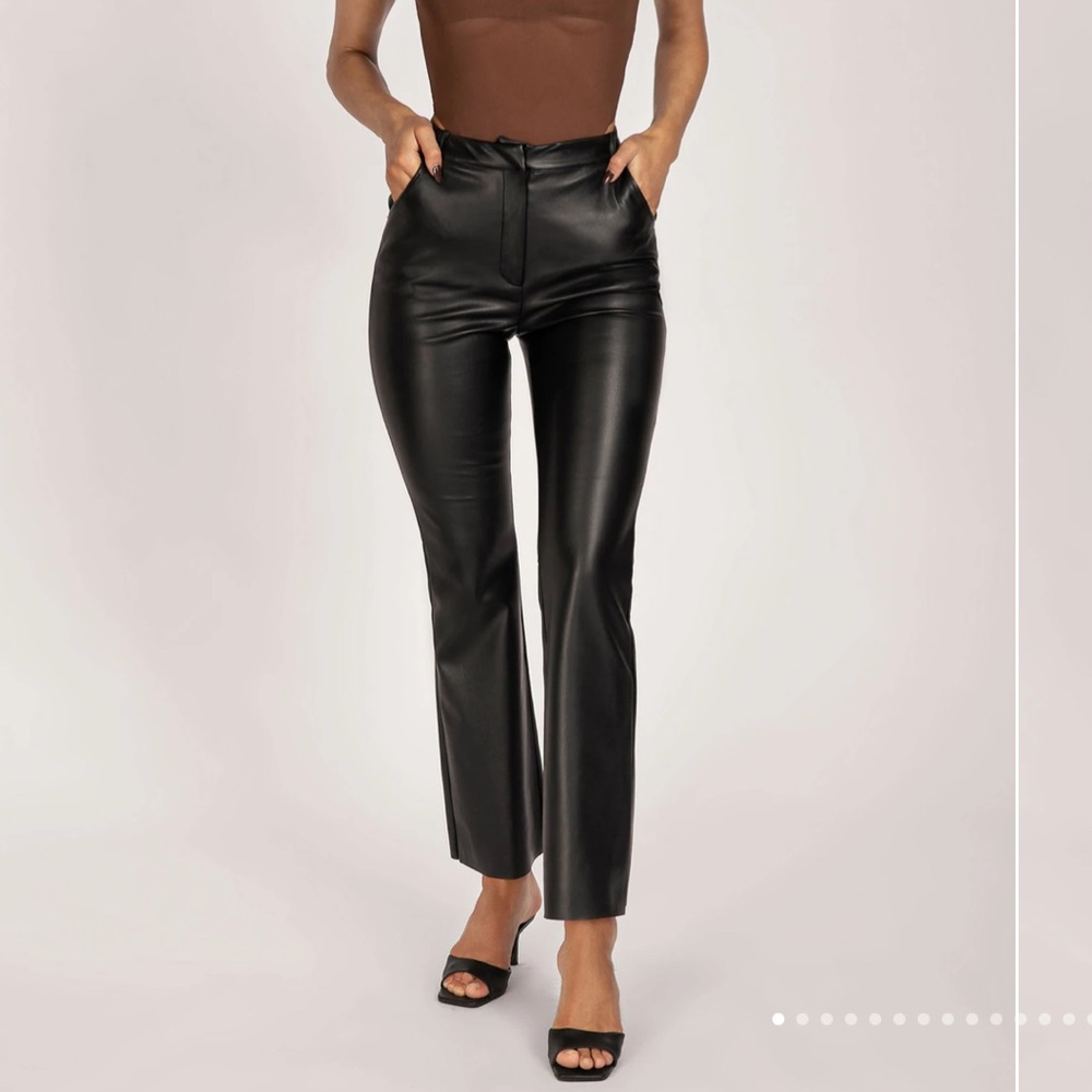 Meshki Tyra Straight Leg Faux Black Leather Pants